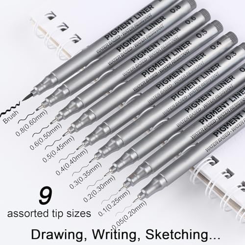 Dyvicl Micro-Pen Fineliner Pens, Black Pigment Liner Multiliner Archival Ink Micro Fine Point Pens for Drawing, Sketching, Journaling, Doodling, 9 Pack - Image 2