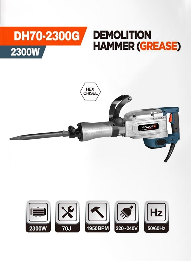 PROWORX PROWORX DH70-2300G Demolition Hammer 2300W – 70J Impact Energy – Hex Chisel – Heavy Duty Electric Breaker (1-Year Warranty)  - Image 1