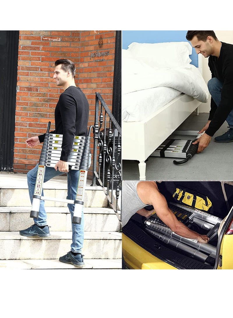 "سلم تلسكوبي 5 متر 16.5 قدم قابل للطي متعدد الاستخدامات سلم ألومنيوم تلسكوبي سلم قابل للتمديد سلم قابل للطي سلم داخلي وخارجي خفيف الوزن بسعة 330 رطل" - Image 5