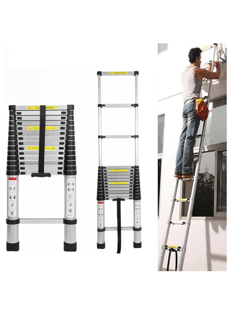 "سلم تلسكوبي 5 متر 16.5 قدم قابل للطي متعدد الاستخدامات سلم ألومنيوم تلسكوبي سلم قابل للتمديد سلم قابل للطي سلم داخلي وخارجي خفيف الوزن بسعة 330 رطل" - Image 1