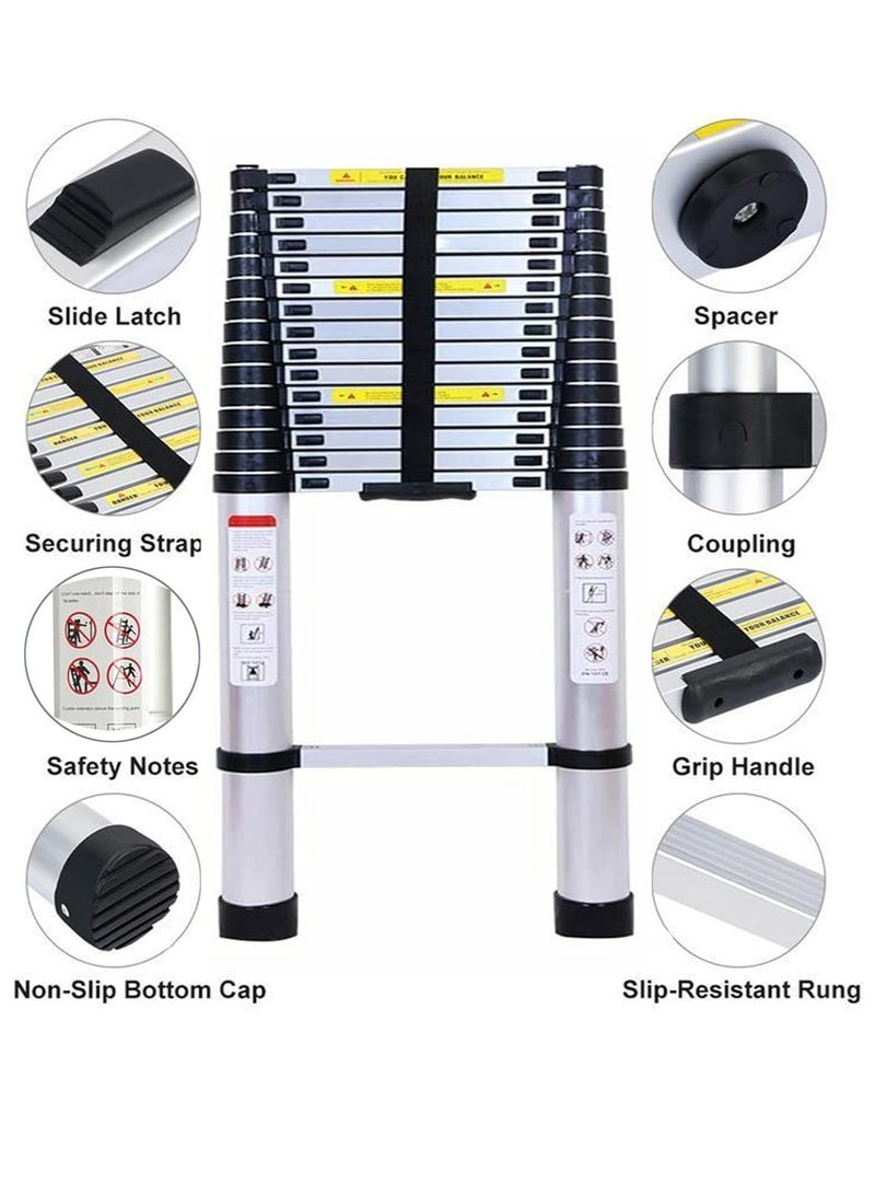 "سلم تلسكوبي 5 متر 16.5 قدم قابل للطي متعدد الاستخدامات سلم ألومنيوم تلسكوبي سلم قابل للتمديد سلم قابل للطي سلم داخلي وخارجي خفيف الوزن بسعة 330 رطل" - Image 2