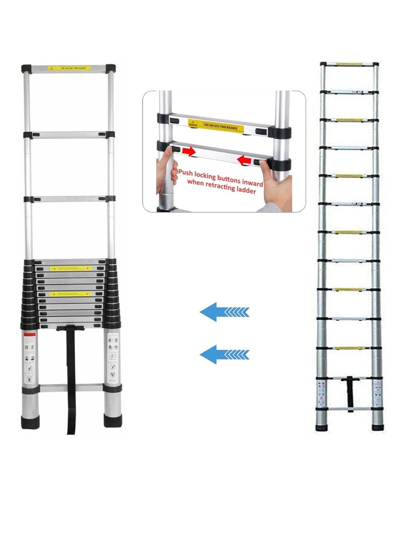 "سلم تلسكوبي 5 متر 16.5 قدم قابل للطي متعدد الاستخدامات سلم ألومنيوم تلسكوبي سلم قابل للتمديد سلم قابل للطي سلم داخلي وخارجي خفيف الوزن بسعة 330 رطل" - Image 4