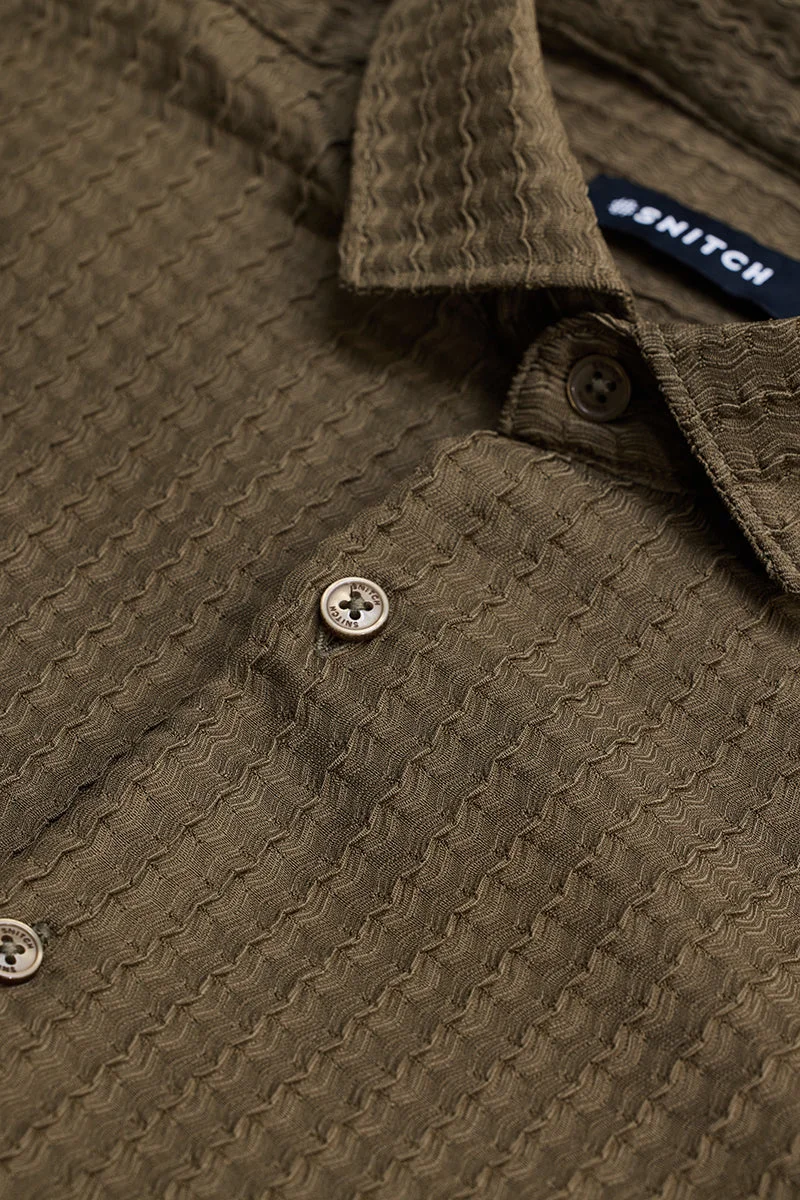 SNITCH Olive Textured Long Sleeve Slim Fit Casual Shirt