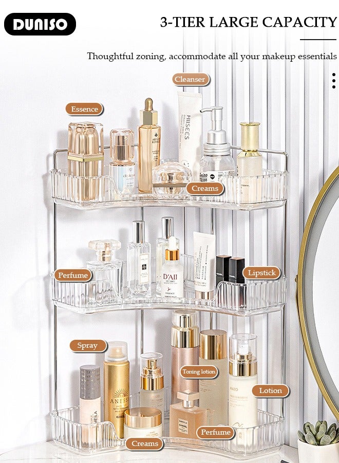 DUNISO 3-Tier Corner Bathroom Countertop Organizer, 3 Tiers Versatile Counter Shelf, Vanity Trays for Bathroom Counter, Makeup Organizer, Perfume Tray, Kitchen Spice Rack, Fits 90 Corner - Image 2