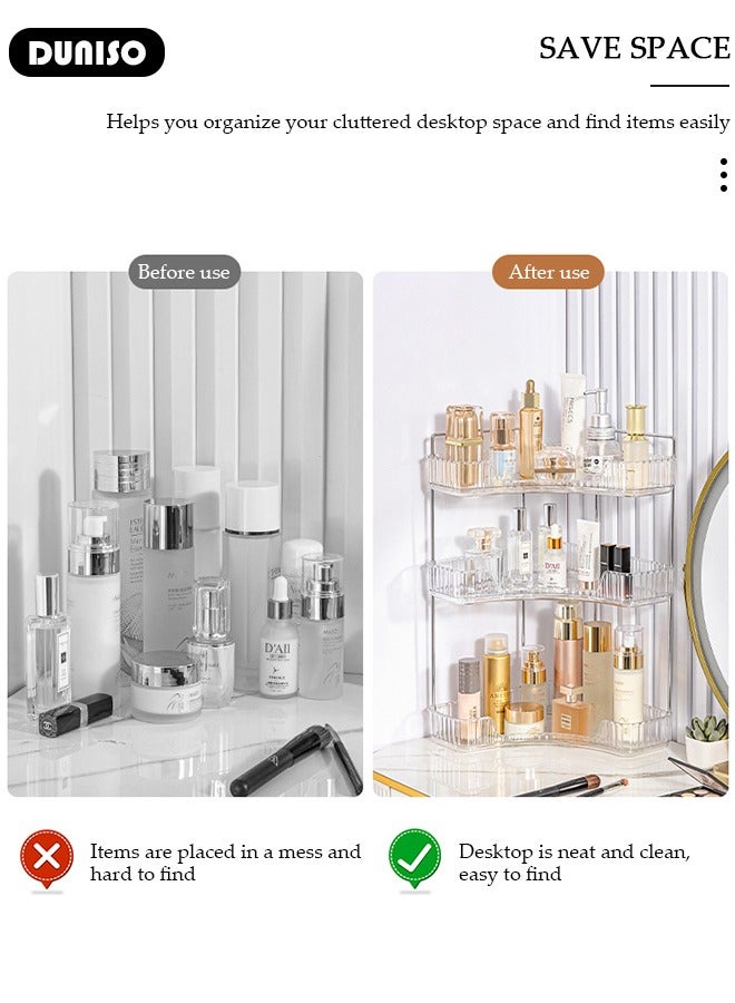 DUNISO 3-Tier Corner Bathroom Countertop Organizer, 3 Tiers Versatile Counter Shelf, Vanity Trays for Bathroom Counter, Makeup Organizer, Perfume Tray, Kitchen Spice Rack, Fits 90 Corner - Image 3