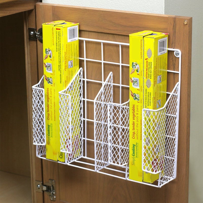 Home Basics Organizer Rust Resistant, Perfect for Food Storage, Silver Foil, Wax Paper, Sandwich Bags, Plastic Wrap-Mounts,White - Image 2