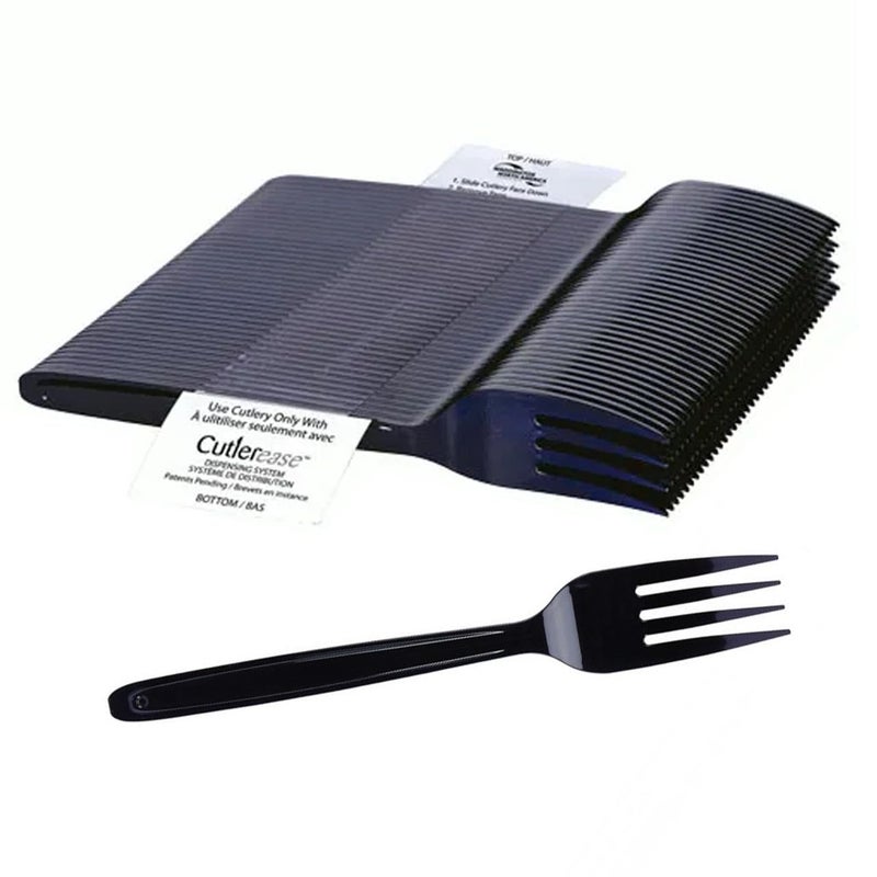 WNA Cutlerease Black Plastic Fork Refill Bulk Pack of 960 Forks For Use With Cutlerease Dispensing System Polystyrene Disposable Cutlery Made in the USA