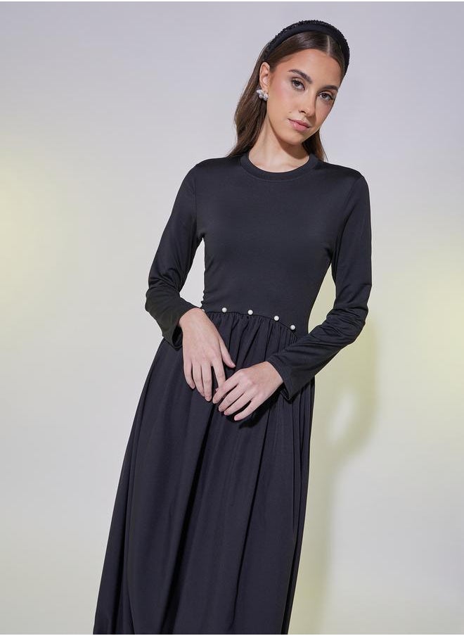 Take Two Faux Pearl Detail Elasticated Hem A-Line Midi Dress  - Image 3