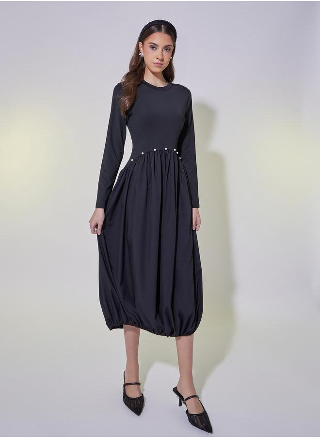 Take Two Faux Pearl Detail Elasticated Hem A-Line Midi Dress  - Image 1
