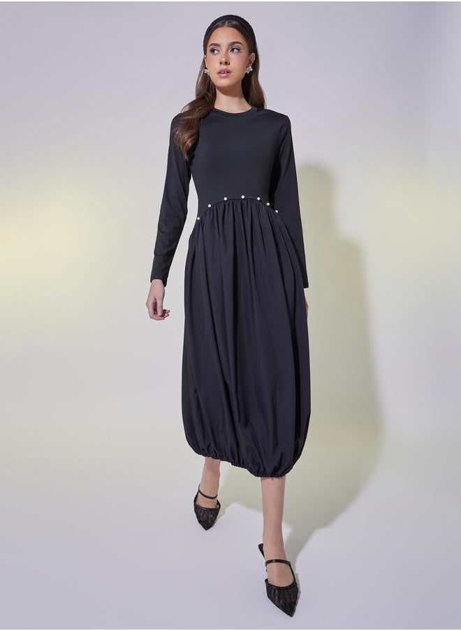 Take Two Faux Pearl Detail Elasticated Hem A-Line Midi Dress  - Image 2