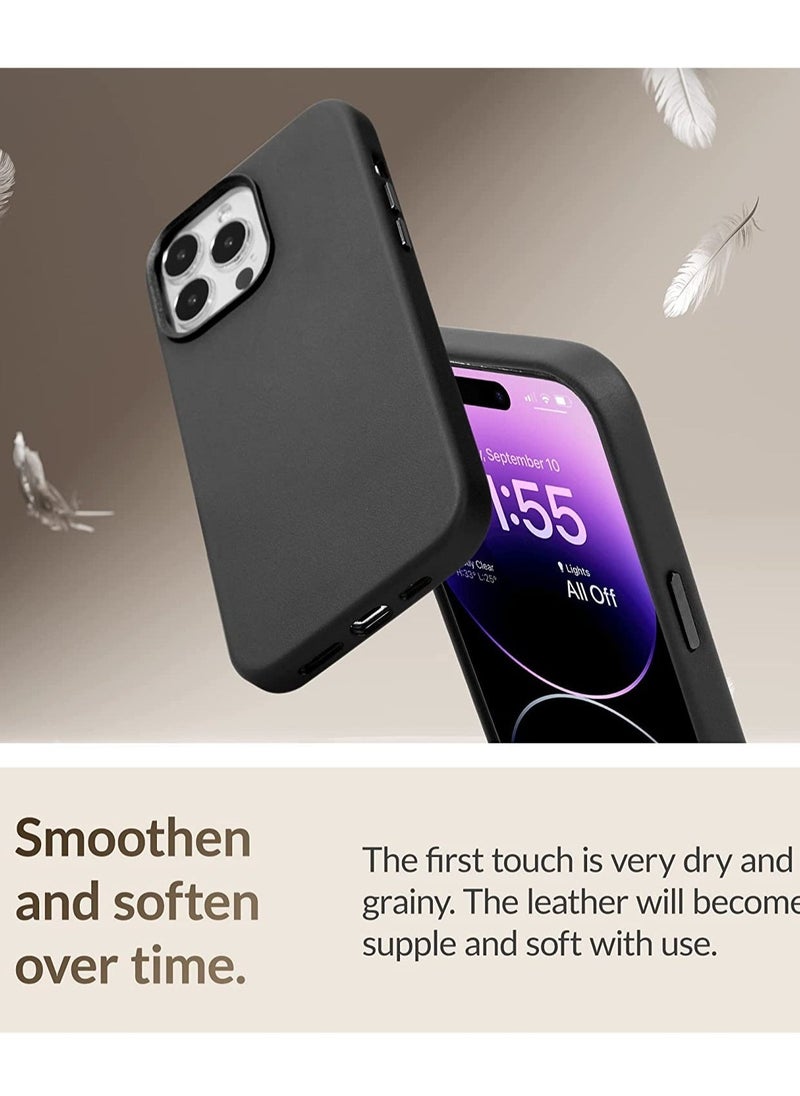 Raxoom (for iPhone 14 Pro Max) - European Nappa Leather Case - Smoothen and Soften Over Time - Compatible with Magsafe - Black - Image 4
