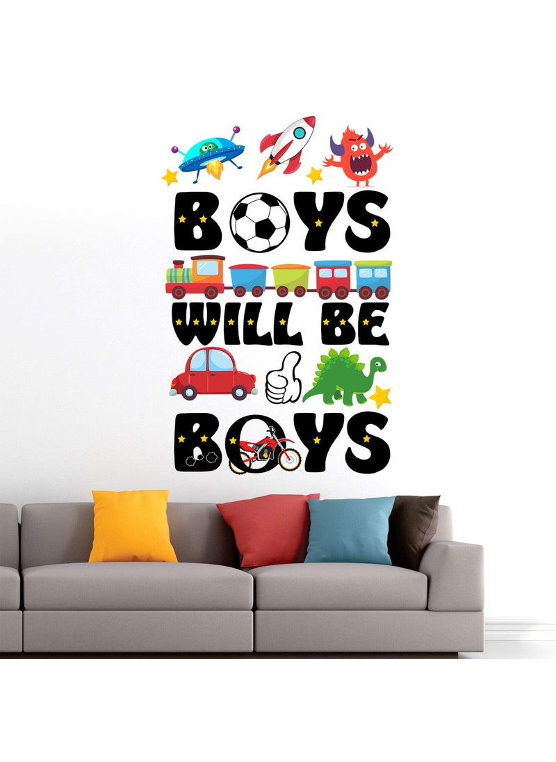 StickMe - StickMe 'Boys Will Be Boys - Motivational - Inspirational - Quotes - Wall Sticker ' -SM586 (Multi Colour, Vinyl - 50cm X 70 cm) - Image 1