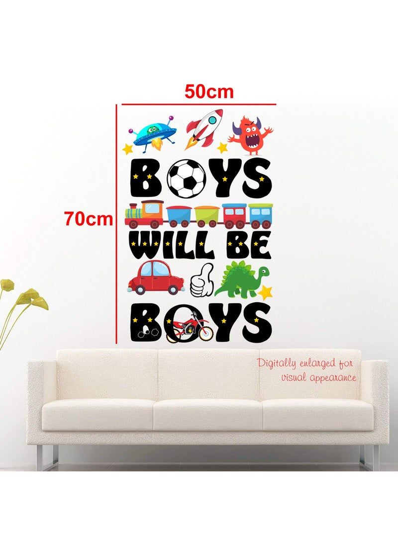 StickMe - StickMe 'Boys Will Be Boys - Motivational - Inspirational - Quotes - Wall Sticker ' -SM586 (Multi Colour, Vinyl - 50cm X 70 cm) - Image 1