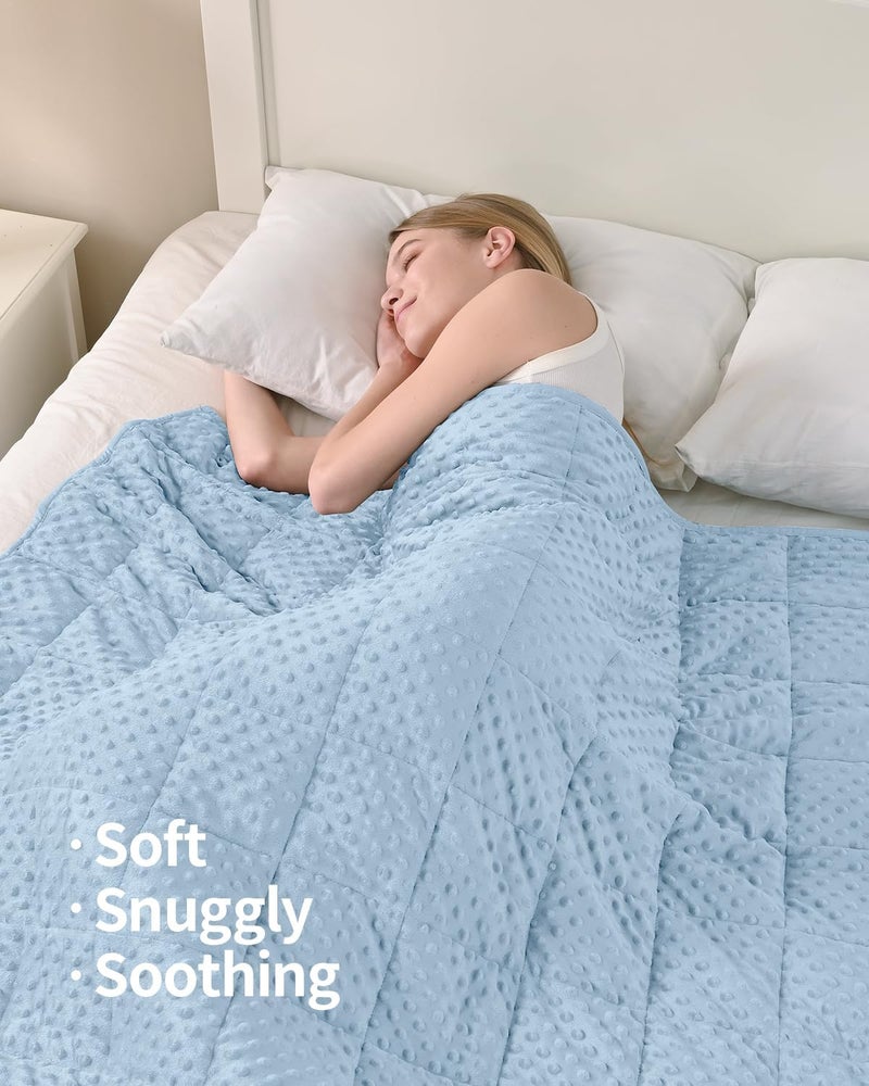 Mr. Sandman بطانية مرزم النوم الموزونة للبالغين، بنقاط مينكي وخرز زجاجي، ناعمة ومريحة للنوم، قابلة للغسيل في الغسالة، مقاس 48 × 72 بوصة، وزنها 15 رطل، بلون أزرق فاتح - Image 4