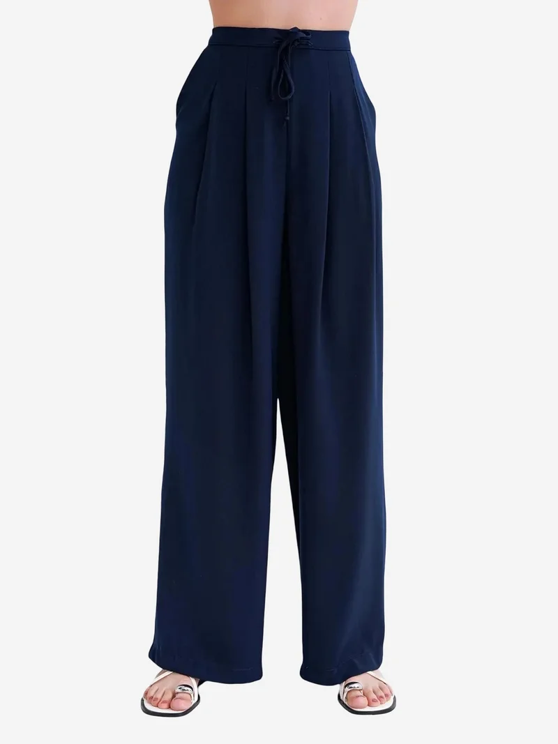 Mixray Navy Blue Mixray High Waist Pleated Palazzo Pants for Women | Best Price UAE