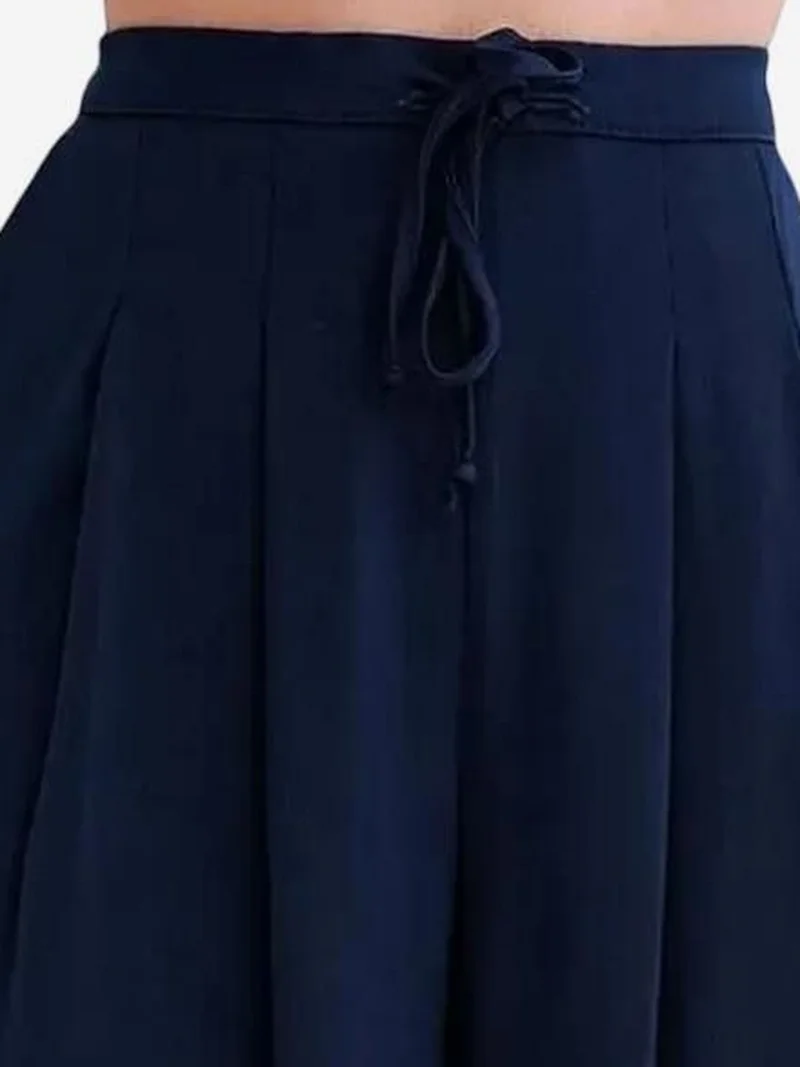 Mixray Navy Blue Mixray High Waist Pleated Palazzo Pants for Women | Best Price UAE