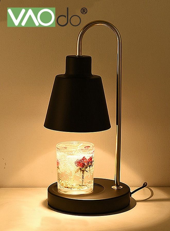 VAOdo Candle Warmer Lamp with Timer and Halogen Bulbs Vintage Classical Elegant Dimmable Electric Scented Candles Melter Aromatic Candle Holders for Home Bedside Decoration 16*34CM Black - Image 1