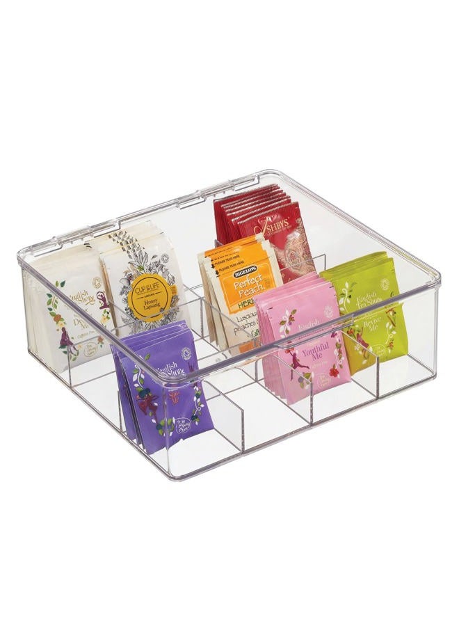 mDesign Plastic Stackable Tea Bag Organizer Storage Bin With Lid For Kitchen Cabinets, Countertops, Pantry - Container Holds Beverage Bags, Cups, Pods, Packets, Condiment Accessories - Clear - Image 1