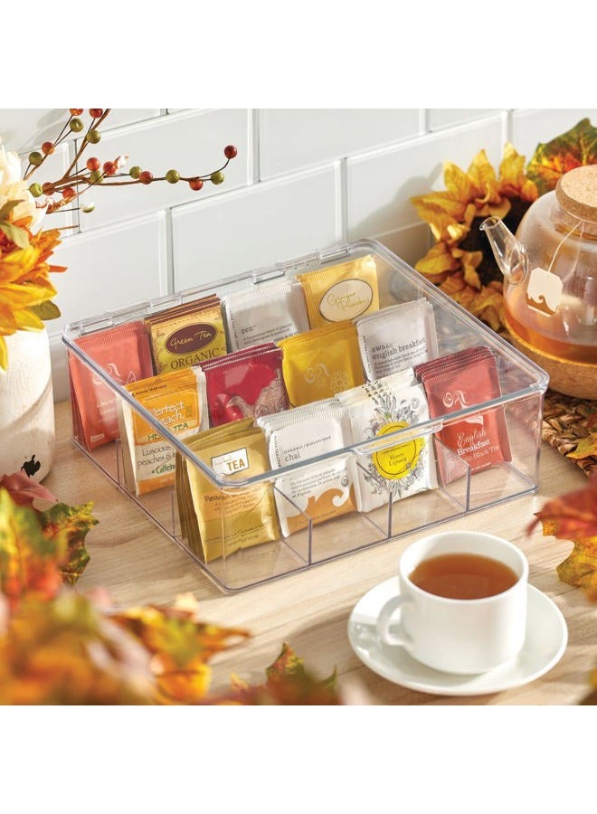 mDesign Plastic Stackable Tea Bag Organizer Storage Bin With Lid For Kitchen Cabinets, Countertops, Pantry - Container Holds Beverage Bags, Cups, Pods, Packets, Condiment Accessories - Clear - Image 2