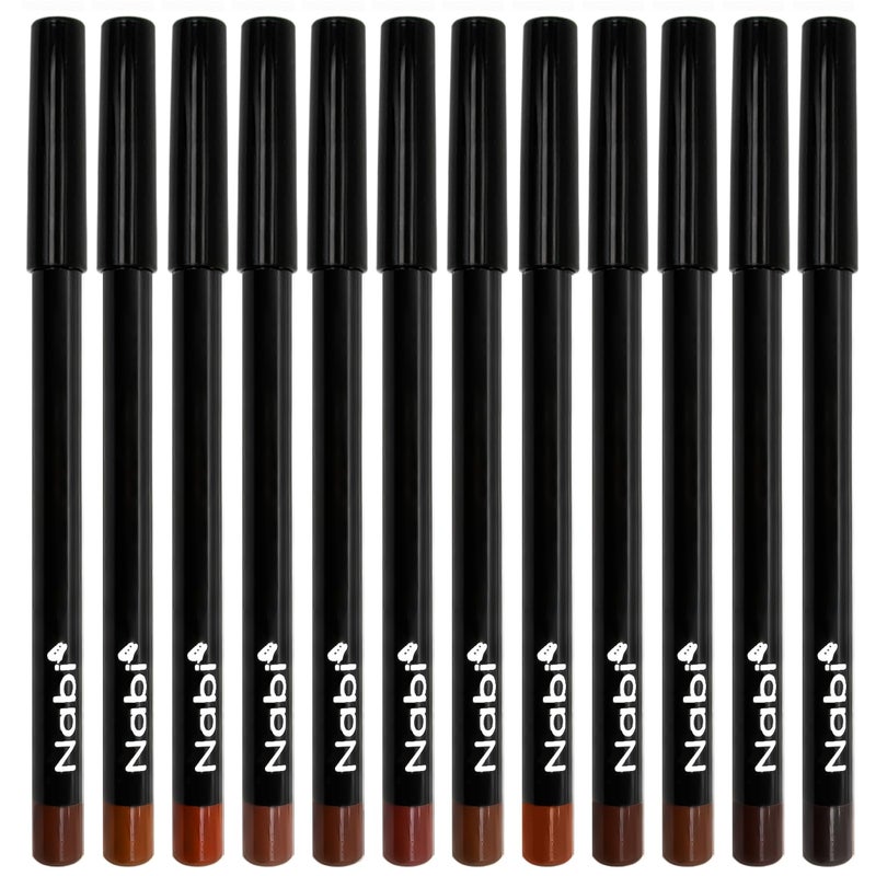 Nabi 12-Piece Brown Lip Liner Pencil Set - Assorted Brown Tones | Long-Lasting Creamy Formula | Lip Makeup Kit for Women - Image 2