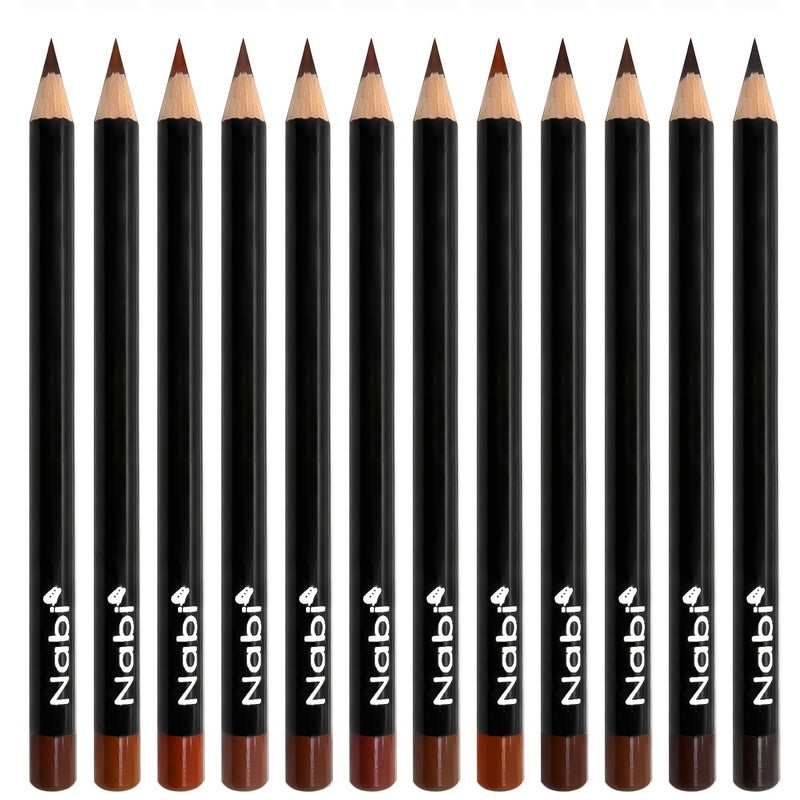 Nabi 12-Piece Brown Lip Liner Pencil Set - Assorted Brown Tones | Long-Lasting Creamy Formula | Lip Makeup Kit for Women - Image 1