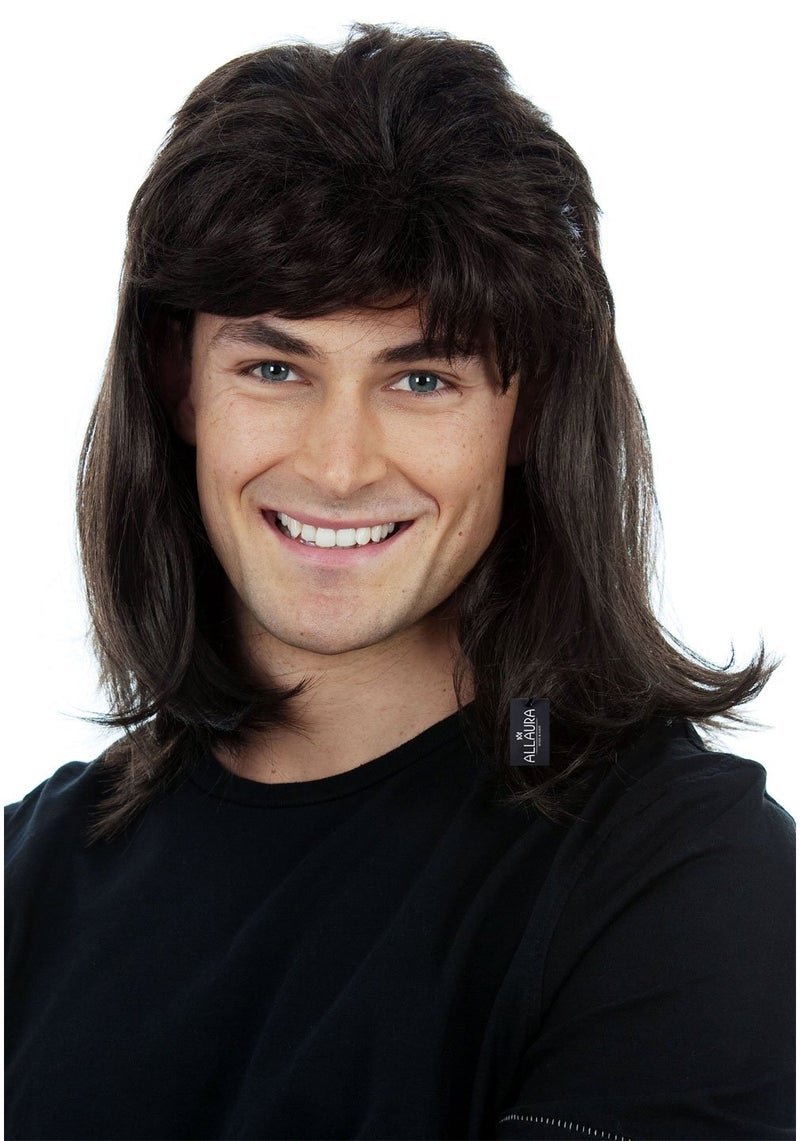 ALLAURA Compatible with Waynes Wrld Wig Waynes Black MulletWig 80 s Rocker CostumeMen 80s Mens Wig 80s Rock Costume Metal HairWig for Halloween Rocker WigsMen Mullet Wigs for Men