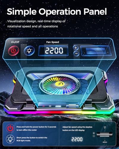 KeiBn Gaming Laptop Cooling Pad, Laptop Fan Cooling Pad with 5.5inch RGB External Fan, Rapid Cooling Laptop 15.6-19.3inch, 8 Height Stands, 2 USB Ports, Phone Holder-K1 5V RGB - Image 5