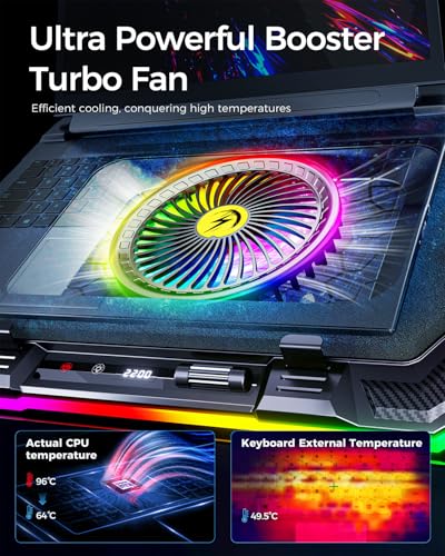 KeiBn Gaming Laptop Cooling Pad, Laptop Fan Cooling Pad with 5.5inch RGB External Fan, Rapid Cooling Laptop 15.6-19.3inch, 8 Height Stands, 2 USB Ports, Phone Holder-K1 5V RGB - Image 2
