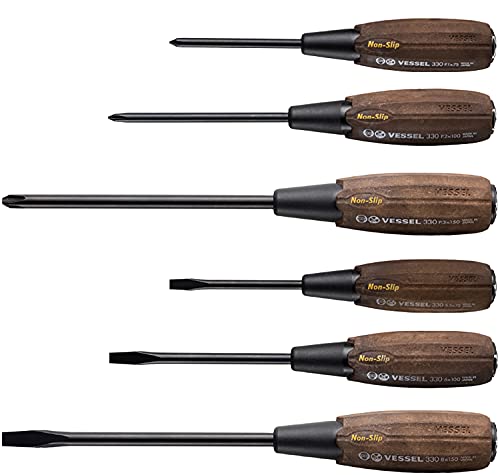 Vessel Woody Penetrating Screwdriver NonSlip Grip Set of 6 Boxed 336PS - Image 1