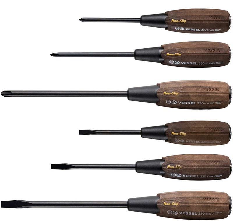 Vessel Woody Penetrating Screwdriver NonSlip Grip Set of 6 Boxed 336PS - Image 2