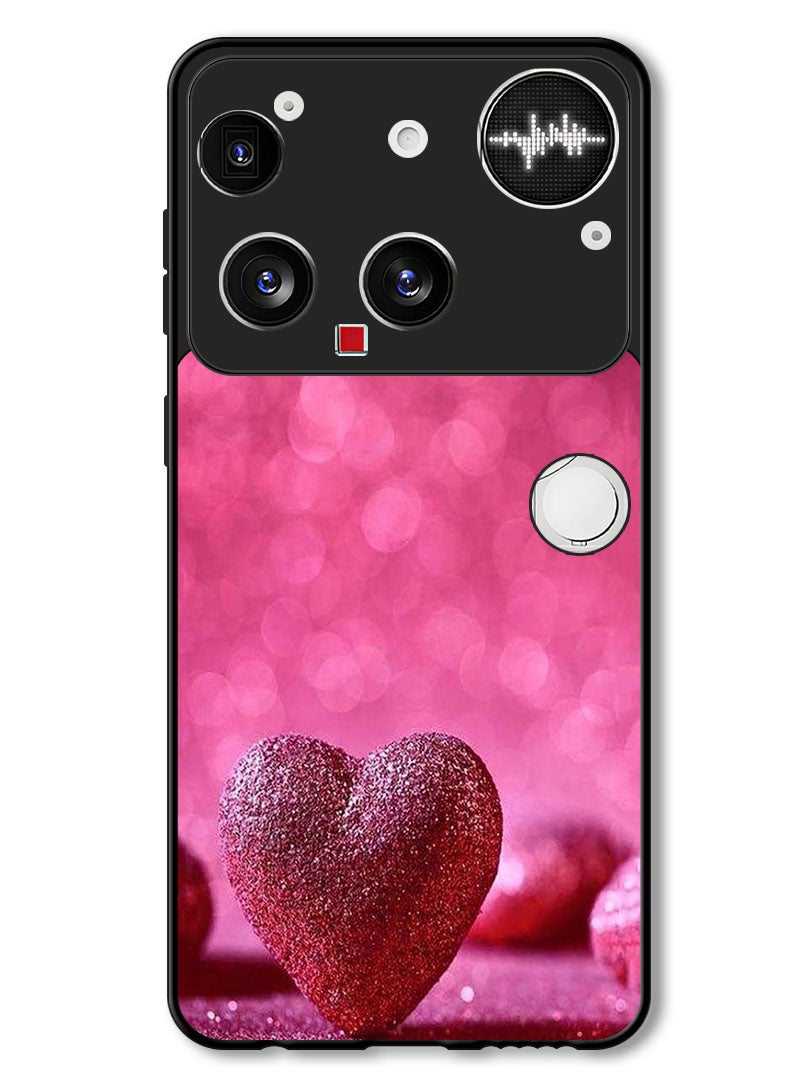 Theodor Case Compatible with Nothing Phone (3) 6.67 Inch Protection Shockproof Bumper Cover Dark Pink Gliter Heart - Image 1