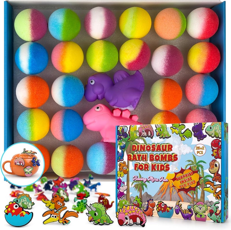 leoce 262 PCS Bath Bombs for Kids with 26 Dinosaur Suction Toys Inside Organic Kids Bath Bombs Gift Sets with 2 Squeeze Dinosaur Toys for Boys  Girls on Birthday Easter Christmas Lavender