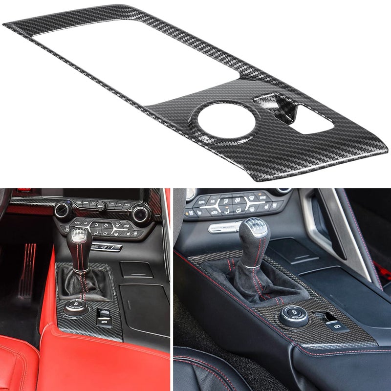 Carbon Fiber Look Control Gears Panel Protective Cover For Chevrolet Corvette C7 Z06 Z51 ZR1 Stingray Grand Sport 2014 2015 2016 2017 2018 2019 Interior Accessories Shift Box Trim Manual Gear Black