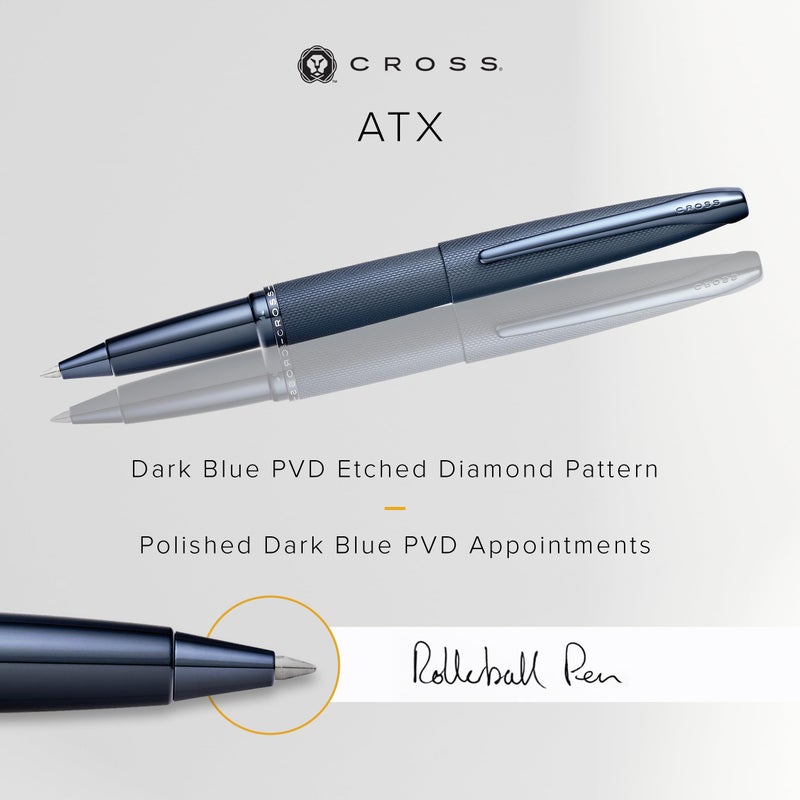 Cross ATX Refillable Rollerball Pen Presented in a Luxury Gift Box - Medium Point, Black Ink, Sandblasted Dark Blue - Image 2