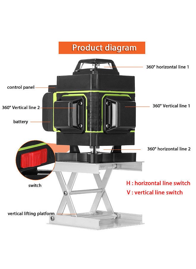 Generic - Multifunctional 16 Lines Level Tool Vertical Horizontal Line with Self-leveling Function with 1.5M 3-Heights Adjustable Alloy Extension Bar - Image 1