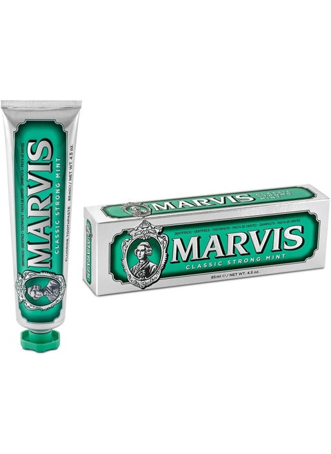Marvis Classic Strong Mint Toothpaste, 85 ml, Sensational Flavoured Toothpaste for a Long-Lasting Freshness