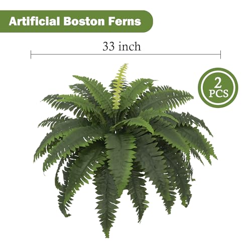 Galebeiren Artificial Ferns for Outdoors, Set of 2 Bouquets 33" Diam Large Fake Ferns 37 Fronds Faux Boston Fern Bush Plant for Indoors Home Garden Porch Windowsill Entrance Farmhouse Décor - Image 5