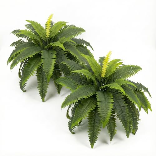 Galebeiren Artificial Ferns for Outdoors, Set of 2 Bouquets 33" Diam Large Fake Ferns 37 Fronds Faux Boston Fern Bush Plant for Indoors Home Garden Porch Windowsill Entrance Farmhouse Décor - Image 1