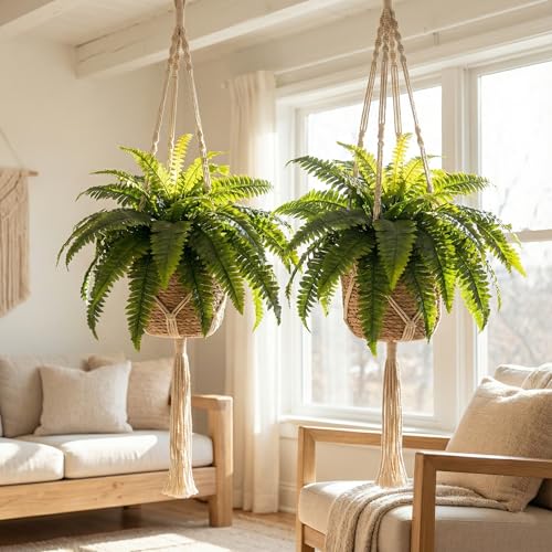 Galebeiren Artificial Ferns for Outdoors, Set of 2 Bouquets 33" Diam Large Fake Ferns 37 Fronds Faux Boston Fern Bush Plant for Indoors Home Garden Porch Windowsill Entrance Farmhouse Décor - Image 3