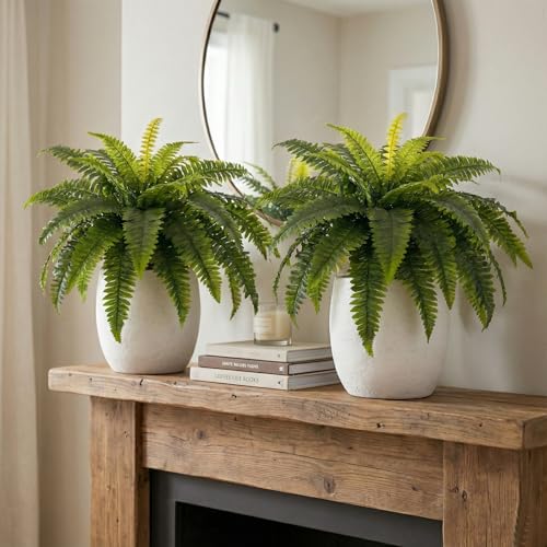 Galebeiren Artificial Ferns for Outdoors, Set of 2 Bouquets 33" Diam Large Fake Ferns 37 Fronds Faux Boston Fern Bush Plant for Indoors Home Garden Porch Windowsill Entrance Farmhouse Décor - Image 4