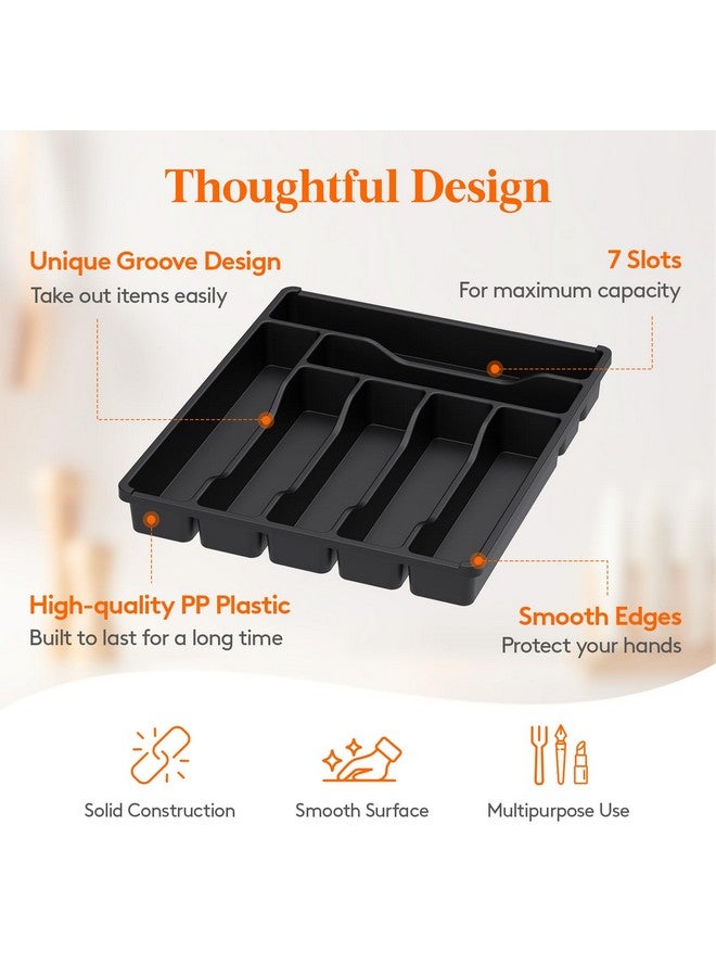Lifewit Silverware Drawer Organizer Tray, Plastic Cutlery Storage for Kitchen Drawer, Flatware and Utensil Holder Divider for Spoons Forks Knives Tableware, 7 Compartment, Black - Image 2