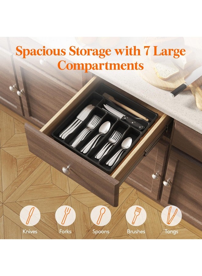 Lifewit Silverware Drawer Organizer Tray, Plastic Cutlery Storage for Kitchen Drawer, Flatware and Utensil Holder Divider for Spoons Forks Knives Tableware, 7 Compartment, Black - Image 3