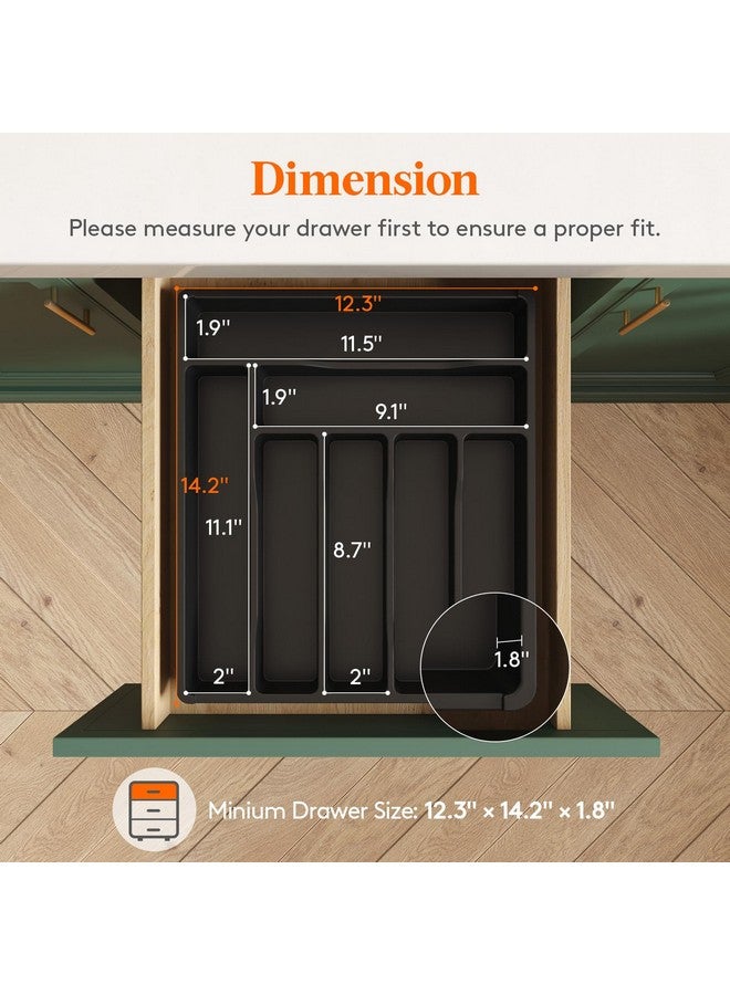 Lifewit Silverware Drawer Organizer Tray, Plastic Cutlery Storage for Kitchen Drawer, Flatware and Utensil Holder Divider for Spoons Forks Knives Tableware, 7 Compartment, Black - Image 1