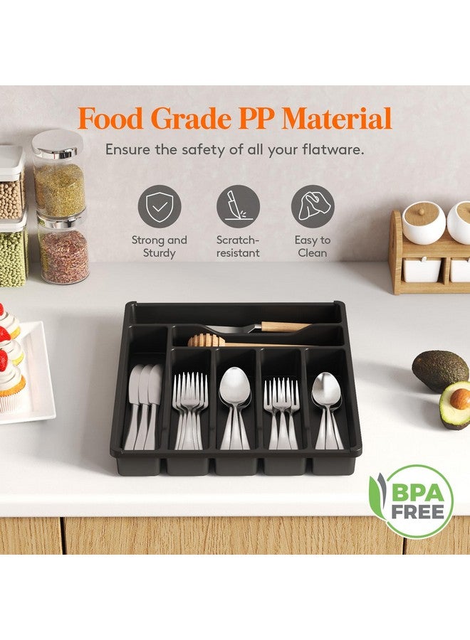 Lifewit Silverware Drawer Organizer Tray, Plastic Cutlery Storage for Kitchen Drawer, Flatware and Utensil Holder Divider for Spoons Forks Knives Tableware, 7 Compartment, Black - Image 4