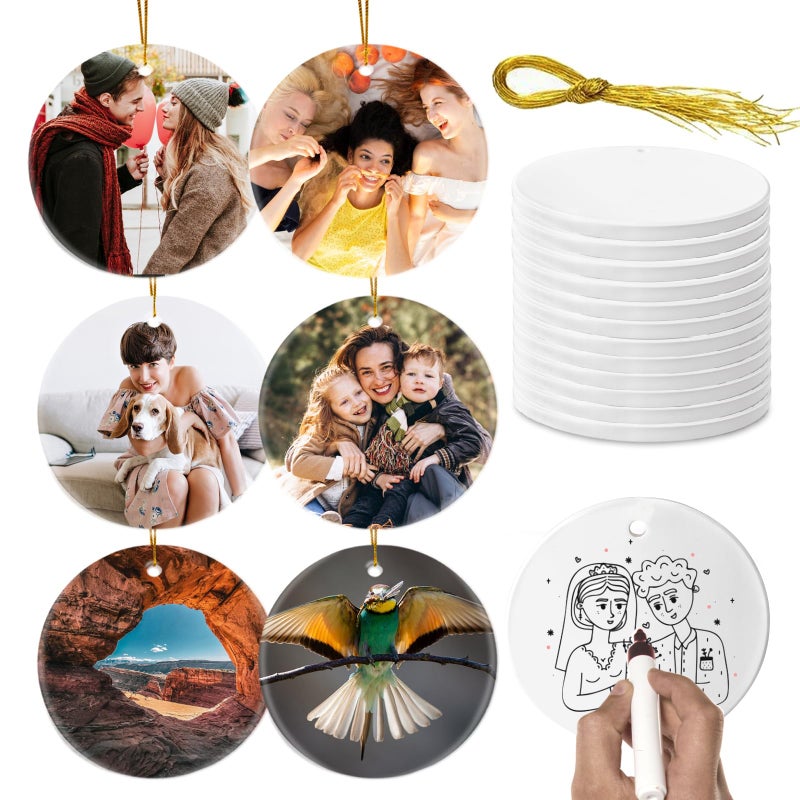 Sublimation Ornament Blanks Bulk Sublimation Christmas Ornament Blanks Ceramic Sublimation Ornaments for Christmas Tree Decor Personalized Christmas Ornaments as Party Decorations Gifts for Women