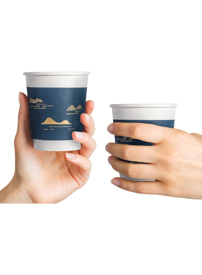 Deli 280Ml Disposable Paper Cups, Thickened With Gold Foil Embossing, High-End Business Style, Blue, 20-Pack, 19214 - Image 1