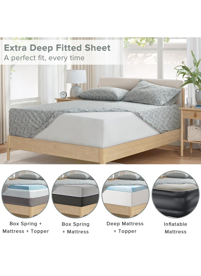 Comfort Spaces Comfort Spaces Extra Deep Pocket Sheets  100% Cotton Sheets King Fits up to 24"" Mattress  Breathable  Naturally Cool Cotton Sheets  Soft Cotton Sheets  All Seasons Sheet Set  Paisley 4 Piece  - Image 2