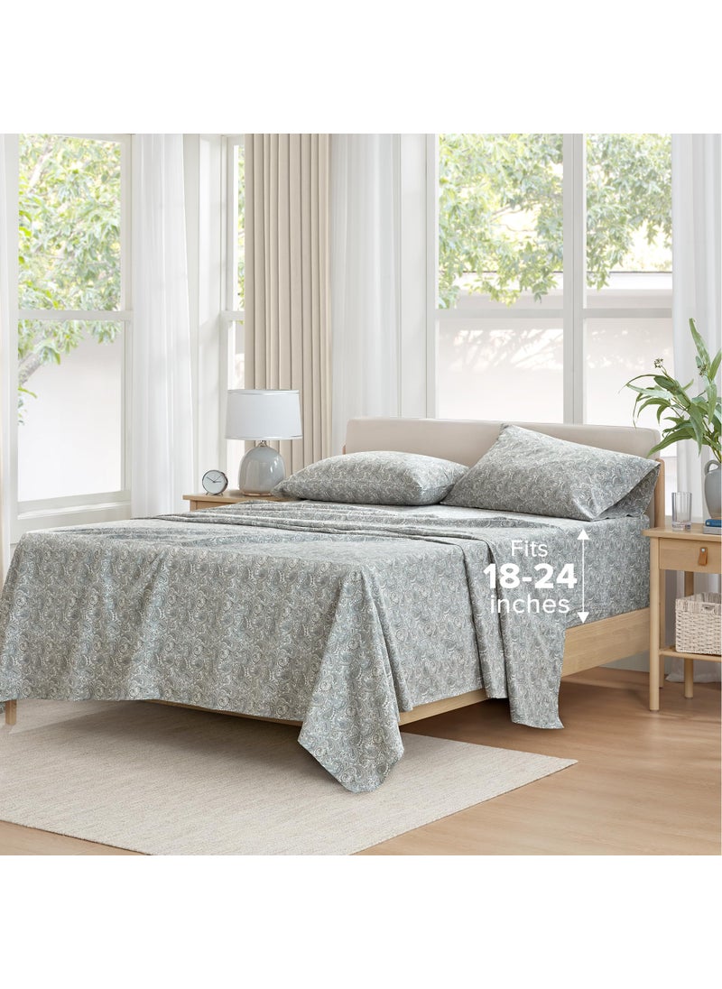 Comfort Spaces Comfort Spaces Extra Deep Pocket Sheets  100% Cotton Sheets King Fits up to 24"" Mattress  Breathable  Naturally Cool Cotton Sheets  Soft Cotton Sheets  All Seasons Sheet Set  Paisley 4 Piece  - Image 1