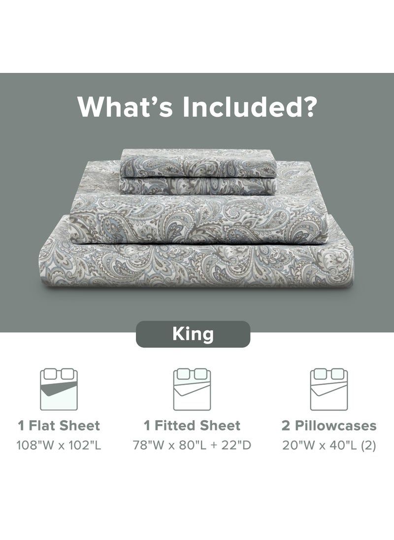Comfort Spaces Comfort Spaces Extra Deep Pocket Sheets  100% Cotton Sheets King Fits up to 24"" Mattress  Breathable  Naturally Cool Cotton Sheets  Soft Cotton Sheets  All Seasons Sheet Set  Paisley 4 Piece  - Image 3