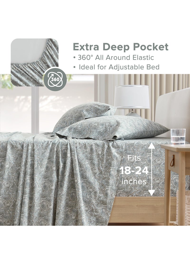 Comfort Spaces Comfort Spaces Extra Deep Pocket Sheets  100% Cotton Sheets King Fits up to 24"" Mattress  Breathable  Naturally Cool Cotton Sheets  Soft Cotton Sheets  All Seasons Sheet Set  Paisley 4 Piece  - Image 4
